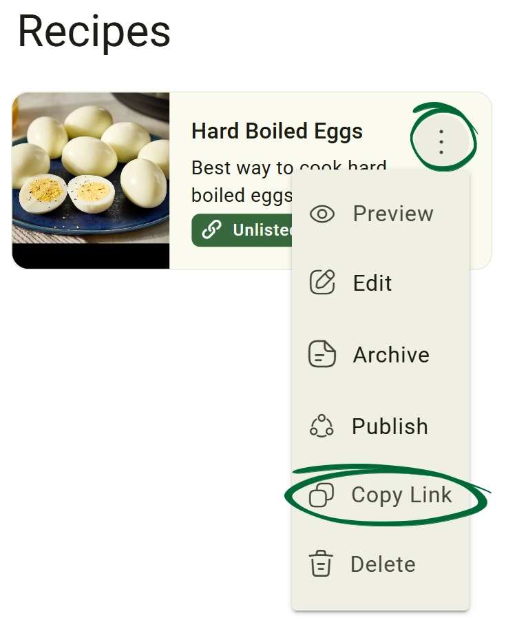 Copy Recipe Link screenshot